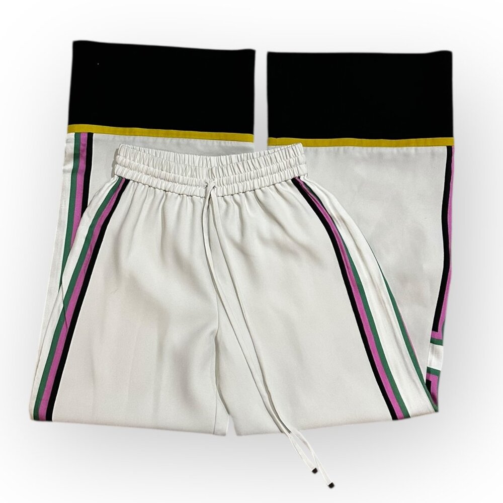 Alexis Cozart Cream Wide-Leg Pants with Multicolor Accents High Waisted